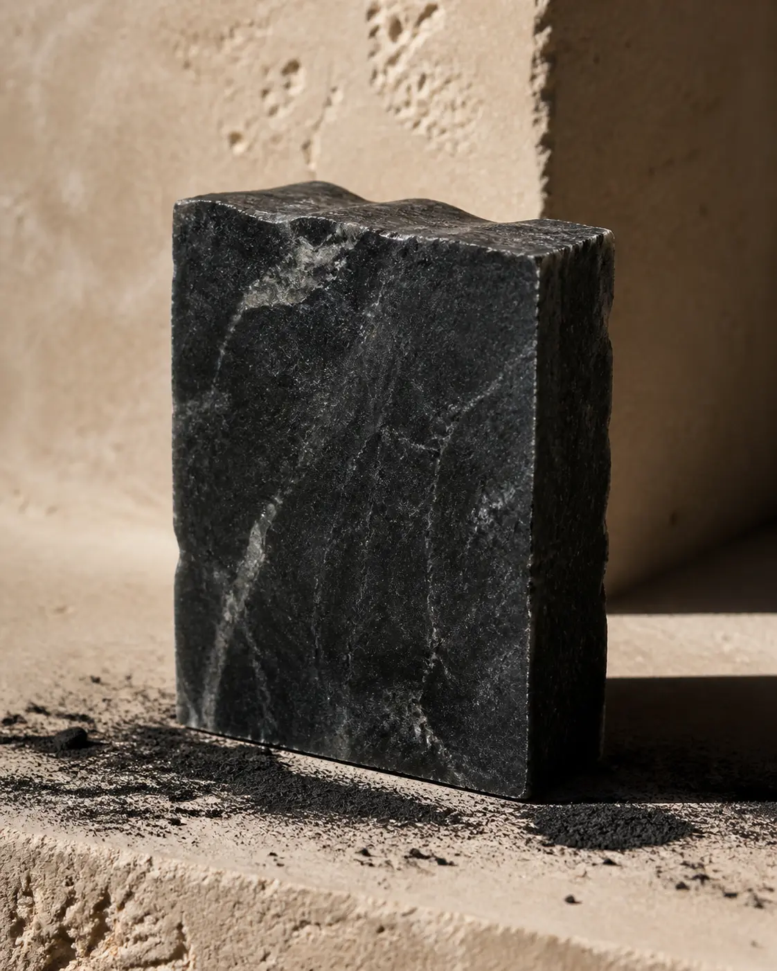Jabón Carbón de tono oscuro y veta mineral